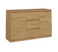 CDF Cómoda Baja con 2 Puertas y 3 Cajones Mueble Buffet Bajo para Salón y Dormitorio Mueble Multiusos Moderno 120 x 40 x 75 cm - Roble Artesanal