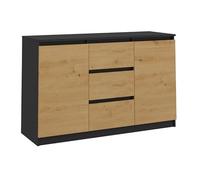 CDF Cómoda Baja con 2 Puertas y 3 Cajones Mueble Buffet Bajo para Salón y Dormitorio Mueble Multiusos Moderno 120 x 40 x 75 cm - Antracita/Roble Artesanal