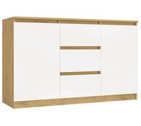 CDF Cómoda Baja con 2 Puertas y 3 Cajones Mueble Buffet Bajo para Salón y Dormitorio Mueble Multiusos Moderno 120 x 40 x 75 cm - Roble Artesanal/Blanco