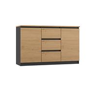 CDF Cómoda Baja con 2 Puertas y 3 Cajones Mueble Buffet Bajo para Salón y Dormitorio Mueble Multiusos Moderno 120 x 40 x 75 cm - Roble Artesanal/Antracita