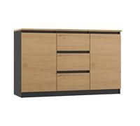 CDF Cómoda Baja con 2 Puertas y 3 Cajones Mueble Buffet Bajo para Salón y Dormitorio Mueble Multiusos Moderno 120 x 40 x 75 cm - Roble Artesanal/Antracita