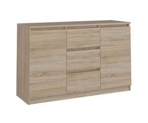 CDF Cómoda Baja con 2 Puertas y 3 Cajones Mueble Buffet Bajo para Salón y Dormitorio Mueble Multiusos Moderno 120 x 40 x 75 cm - Roble Sonoma