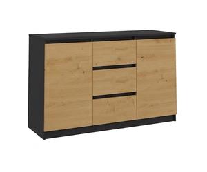 CDF Cómoda Baja con 2 Puertas y 3 Cajones Mueble Buffet Bajo para Salón y Dormitorio Mueble Multiusos Moderno 120 x 40 x 75 cm - Antracita/Roble Artesanal