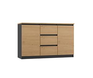 CDF Cómoda Baja con 2 Puertas y 3 Cajones Mueble Buffet Bajo para Salón y Dormitorio Mueble Multiusos Moderno 120 x 40 x 75 cm - Roble Artesanal/Antracita