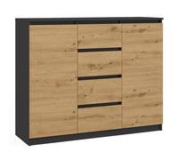 CDF Cómoda con 2 Puertas y 4 Cajones Mueble de Almacenaje para Salón y Dormitorio Aparador Moderno 120 x 40 x 97 cm - Roble Artesanal/Antracita