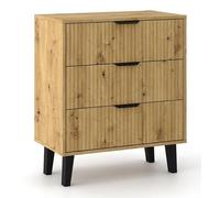 CDF Cómoda de 3 cajones para salón, dormitorio, pasillo, mueble de almacenamiento moderno con diseño acanalado, ahorra espacio elegante, acabado moderno 3S Slim roble Artisan