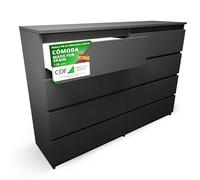 CDF Cómoda de 8 Cajones para Dormitorio Color Negro 138x97x40 cm | Tablero laminado de 16 mm, cantos ABS, guías de rodillos, frentes sin tiradores, uso en salón y oficina