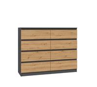 CDF Cómoda Malwa M8 120 | Color: antracita - roble artisan | Armario para documentos, objetos pequeños | Perfecto para salón, dormitorio, habitación de niños, adolescentes y oficina, 8 cajones