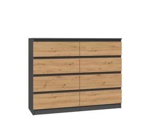 CDF Cómoda Malwa M8 120 | Color: antracita - roble artisan | Armario para documentos, objetos pequeños | Perfecto para salón, dormitorio, habitación de niños, adolescentes y oficina, 8 cajones