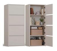 CDF Cómoda armario alto con 4 puertas y estantes, para salón, dormitorio, pasillo, oficina, frente sin mango, diseño moderno y acabado duradero, color beige