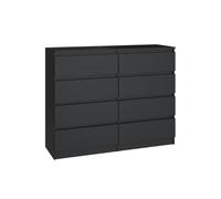 CDF Cómoda negra con 8 cajones, 40 cm de profundidad, armario de cocina, para salón, dormitorio, armario con cajones, gran espacio de almacenamiento, organizador de ropa, 120 cm de ancho, aspecto