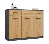 CDF Cómoda Salón Dormitorio Despacho 3 Cajones 3 Puertas Aparador Multifuncional Almacenamiento Ropa, Mueble Diseño Antracita Artesanal Bicolor Elegante, Dimensiones 35x109x85 cm, Peso 26,5 kg Armario