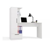 CDF Escritorio COSMO Blanco 50x145x140cm Superficie Trabajo 115x50cm Estantería 3 Estantes Cajón Guías 16mm Tablero Ergonómico Home Office Gaming Ordenador Habitación Juvenil Infantil Compacto Montaje