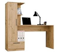 CDF Escritorio COSMO Roble Artisan 50x145x140cm Superficie Trabajo 115x50cm Estantería 3 Estantes Cajón Guías 16mm Tablero Ergonómico Home Office Gaming Habitación Juvenil Ordenadores Compacto Montaje