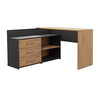 CDF MOLINE - Escritorio esquinero con almacenamiento - 3 cajones + 2 estantes - 120x50x76 cm - Escritorio para ordenador