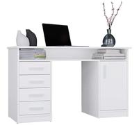 CDF Escritorio Mesa de Ordenador con 4 Cajones y Armario para Home Office Oficina Dormitorio Habitación Juvenil para Documentos Libros Accesorios - Blanco