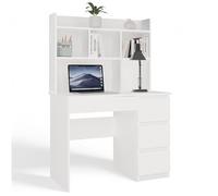 CDF Escritorio Mesa de Ordenador con Altillo y 4 Cajones Mesa de Estudio para Teletrabajo y Despacho Diseño Moderno Compacto Salvaspazio 98 x 51 x 146 cm Blanco Mate