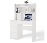 CDF Escritorio Mesa de Ordenador con Altillo y 4 Cajones Mesa de Estudio para Teletrabajo y Despacho Diseño Moderno Compacto Salvaspazio 98 x 51 x 146 cm Blanco Mate
