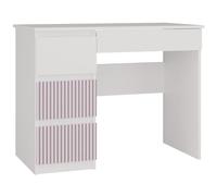 CDF Escritorio Mijas Izquierdo, color: blanco/rosa, 4 cajones, ideal para oficina, estudio, habitación infantil y juvenil, escritorio funcional para ordenador, portátil, fácil montaje