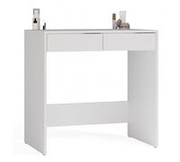 CDF Escritorio Moderno Blanco con 2 Cajones Mesa De Trabajo Salvaspacio para Oficina Dormitorio Teletrabajo Minimalista Griffless Compacto 81 x 50 x 80 cm Tablero Laminado