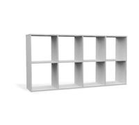 CDF Estantería Abierta 8 Compartimentos Blanca para Salón 30x147x75 cm | Diseño 2x4 escalonado, libros carpetas cestas juguetes y decoración, uso en oficina infantil o recibidor, montaje incluido