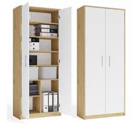 CDF Estantería con Puertas Librería Columna Oficina Roble Artisan/Blanco | 8 baldas, tablero de partículas 16 mm, acabado mate, 74x35x180 cm, montaje propio, garantía 2 años, peso 55 kg, moderno, alto