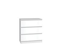 CDF Malwa M3 - Cómoda de Color Blanco Brillante, Armario para Documentos, Objetos pequeños, Ideal para salón, Dormitorio, habitación Infantil, habitación Adolescente y Oficina, 3 cajones espaciosos,