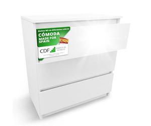CDF Malwa M3 - Cómoda de Color Blanco Brillante, Armario para Documentos, Objetos pequeños, Ideal para salón, Dormitorio, habitación Infantil, habitación Adolescente y Oficina, 3 cajones espaciosos,