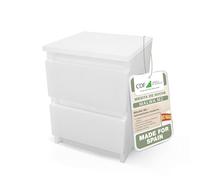 CDF Mesita Mesa Mesilla de Noche con 2 cajones Auxiliar Junto Cama Mueble de Dormitorio Salón Oficina Moderno Gabinete Organización Espacio Tamaño Compacto para Personales - M2 30cm Blanco Brillo