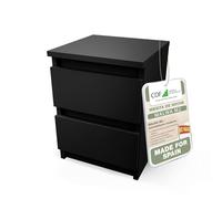 CDF Mesita Mesa Mesilla de Noche con 2 cajones Auxiliar Junto Cama Mueble de Dormitorio Salón Oficina Estilo Moderno Gabinete Organización Espacio Tamaño Compacto para Personales - M2 30cm Negro