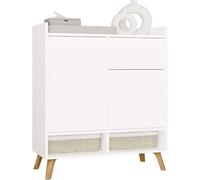 CDF Mobiletto Moderno 1 Cassetto 2 Ante 7 Scomparti Aperti Credenza su Gambe Alte Ideale per Soggiorno Corridoio Cameretta Ufficio Frontale Senza Maniglie Bianco Opaco Artigianale 80 x 92 x 35 cm