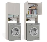CDF Mueble Alto para Lavadora Secadora Armario Alto de Baño WC Cocina con 2 Estantes Abiertos 2 Puertas Columna Organizador Cosméticos Detergente Estantería Moderna - Cachemira