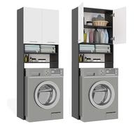 CDF Mueble Alto para Lavadora Secadora Armario Alto de Baño WC Cocina con 2 Estantes Abiertos 2 Puertas Columna Organizador Cosméticos Detergente Estantería Moderna - Antracita/Blanco