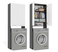 CDF Mueble Alto para Lavadora Secadora Armario Alto de Baño WC Cocina con 4 Estantes 2 Puertas Columna Organizador Cosméticos Detergente Estantería Moderna - Antracita/Blanco