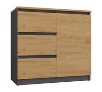 CDF Mueble Cómoda con 1 Puerta y 3 Cajones Mueble de Almacenaje Multiusos para Salón Dormitorio y Recibidor Moderno 80 x 40 x 75 cm - Roble Artesanal/Antracita