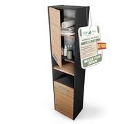 CDF Mueble de baño S40 | Color: roble artesano antracita | moderno mueble de baño | zona de almacenamiento | estantes espaciosos | puertas | fácil montaje