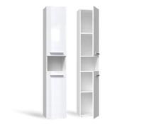 CDF Mueble de Baño Columna Alta Armario Auxiliar Estrecho Salvaspazio con 2 Puertas Cortas y 5 Estantes Organizador para Aseo 31 x 30 x 174 cm - Blanco Brillante