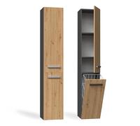 CDF Mueble de Baño y Lavandería, Columna de Baño Estrecho, Armario Alto con Cesto para la Ropa, Armario Que Ahorra Espacio Salón, Pasillo, Aseo Antracita/Roble Artisan, Ancho 31 cm, 30x31x174 cm