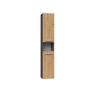 CDF Armario alto de baño NEL LLL | Color: antracita - roble Artisan | moderno estante de baño | armario de almacenamiento | espaciosos estantes | puertas | fácil montaje | asas elegantes | cesta para