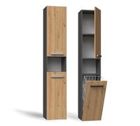 CDF Mueble de Baño y Lavandería, Columna de Baño Estrecho, Armario Alto con Cesto para la Ropa, Armario Que Ahorra Espacio Salón, Pasillo, Aseo Roble Artisan/Antracita, Ancho 31 cm, 30x31x174 cm