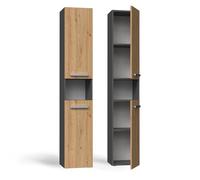 CDF Mueble de Baño y Lavandería, Columna de Baño Estrecho, Armario Alto sin Cesto para la Ropa, Armario Que Ahorra Espacio Salón, Pasillo, Aseo Roble Artisan/Antracita, Ancho 31 cm, 30x31x174 cm