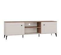 CDF Mueble TV Bajo para Salón con Vano Abierto y Puertas, Soporte Televisión Moderno Doble Cara, Buffet Audio Video, Estantería Almacenaje, Diseño Cachemira y Madera Natural, 183,5 x 40 x 55,5 cm TV