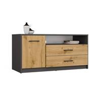 CDF Mueble TV Bajo Salón Compartimento Abierto Televisión 2 Cajones 1 Puerta, Aparador Buffet Compacto Almacenamiento Diseño Antracita Artesanal, Dimensiones 45x109x53 cm Moderno TV Estantería, 35 kg