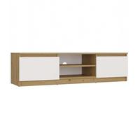 CDF Mueble TV Moderno 140 cm con estantes Laterales Cerrados balda Abierta gestión de Cables Frente sin Tiradores diseño Minimalista Estructura Estable - Roble Artisan/Blanco