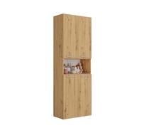 CDF Armario alto de baño NEL 1K DK | Color: roble Artisan | moderna estantería de baño | armario de almacenamiento | amplios estantes | puertas | fácil montaje | 1 cesta para la colada | tiradores