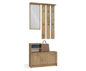 CDF Perchero | Color: roble Artisan | espejo grande | percha | espacioso zapatero | ideal para pasillo, estantes prácticos | diseño moderno | almacenaje ropa