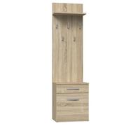 CDF Perchero Duo, color roble Sonoma, zapatero con un cajón para objetos pequeños, perchero, perchero, ideal para entrada, pasillo, estudio, oficina