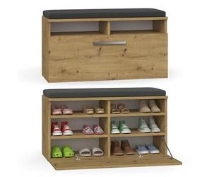 CDF Riva Zapatero | Color: Roble Artisan Pasillo, Pasillo, Oficina | Caja de Almacenamiento de Zapatos | Asiento cómodo (cojín) | 6 estantes | Moderno | Puerta inclinable