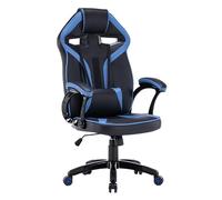 CDF Silla Gaming Drift Azul - Silla de Oficina ergonómica giratoria 360° para PC, Polipiel + Espuma Mesh, Mecanismo Tilt, pistón de Gas Regulable, 2 Cojines, Ruedas de Goma silenciosas