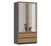 CDF TURIN - Armario de 2 puertas con espejo estilo moderno para dormitorio - 90 x 50 x 180 - Mucho espacio de almacenamiento - 2 cajones